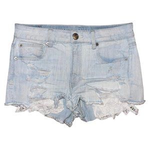 American Eagle Outfitters AEO Distressed Hi-Rise Shortie Light Wash Shorts 6